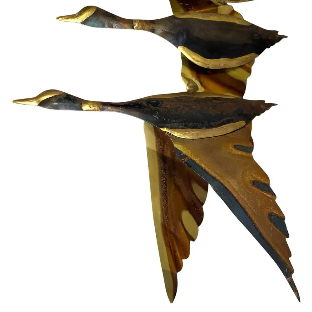 Vintage MCM Brass Flying Geese Wall Art Sculpture Trio 3 Birds Retro Decor 1960s